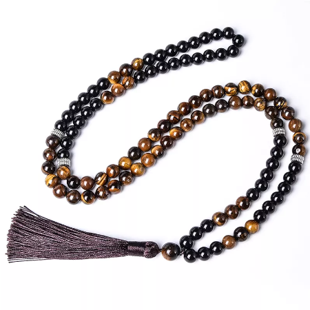 Natural Tiger Eye Mala With Tassel (Yellow or Green)