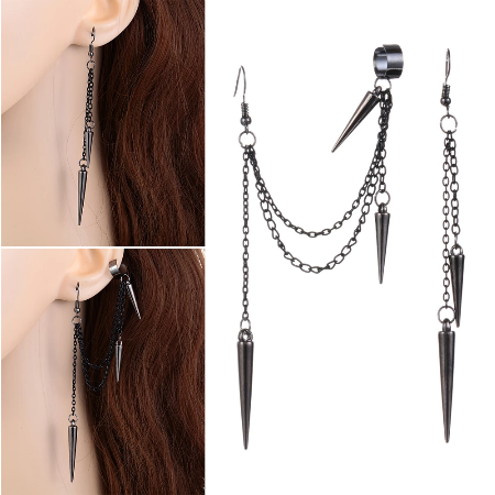 Punk Gothic Spike Metal Chain Drop Dangle Earrings