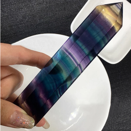 100% Natural Rainbow Fluorite Crystal Obelisk Healing Stone