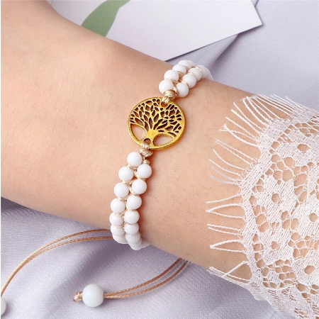 Tree of Life Handmade White Porcelain Boho Braided Bracelet