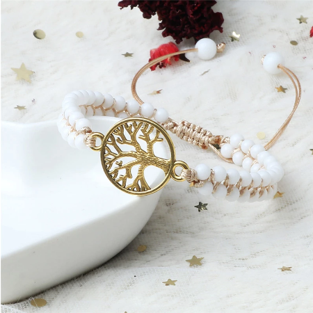 Tree of Life Handmade White Porcelain Boho Braided Bracelet