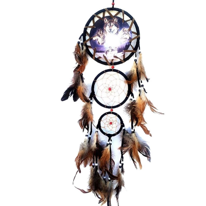 3 Hoops Wolf Black Dreamcatcher