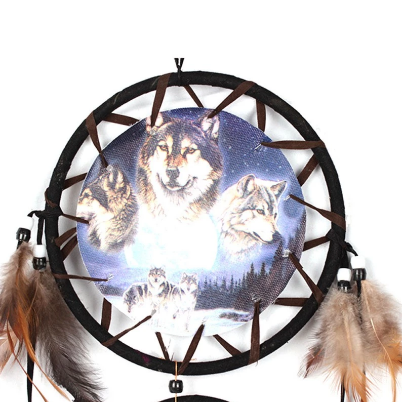 3 Hoops Wolf Black Dreamcatcher