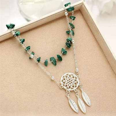 Dreamcatcher Boho Dual Chain Stone Anklet