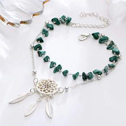 Dreamcatcher Boho Dual Chain Stone Anklet