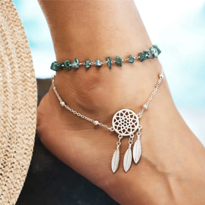 Dreamcatcher Boho Dual Chain Stone Anklet