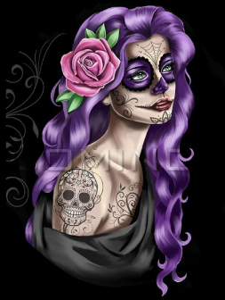 Purple Hair Day Of Dead Diamond Dot Painting Kit