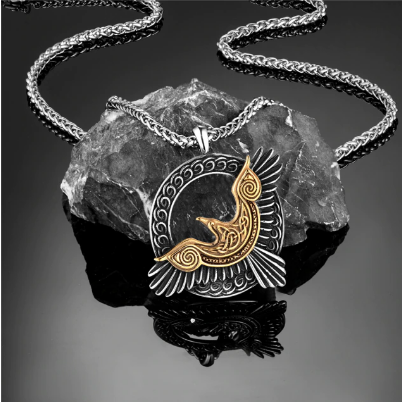Norse Eagle Necklace Mix Gold/Silver Amulet Pendant