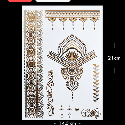 Indian Style Metallic Gold / Silver Henna Temporary Tattoo