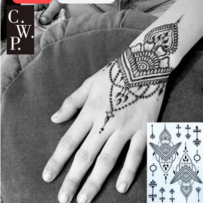 Traditional Black with Triangle and Mandela Pattern Temporary Tattoo