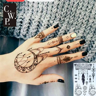 Traditional Black with Crescent Tribal Pattern Temporary Tattoo