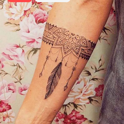 Traditional Black with Crescent Tribal Pattern Temporary Tattoo