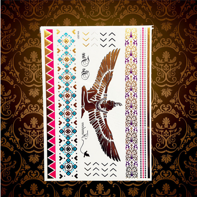 Egyptian Colorful Gold Henna Pattern Temporary Tattoo