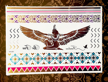 Egyptian Colorful Gold Henna Pattern Temporary Tattoo