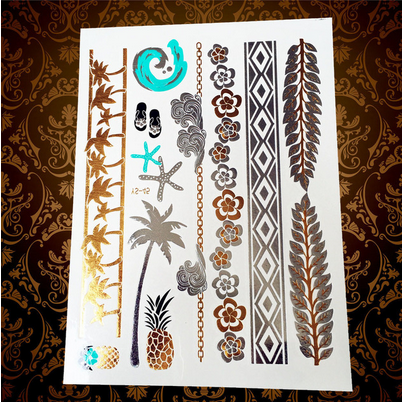 Beach Themed Gold Henna Pattern Temporary Tattoo