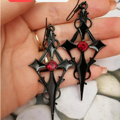 Goth Vampire Cross Earrings