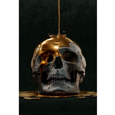Abstract Metal Skull Canvas - Golden Poster Wall Art - No Frame