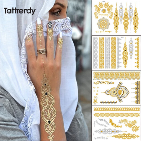 Arab / Indian Gold and Silver Henna Pattern Temporary Tattoo