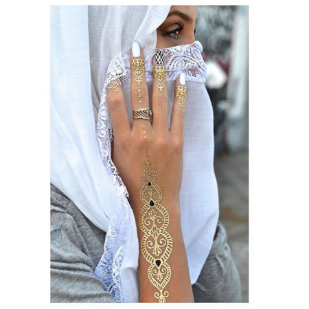 Arab / Indian Gold and Silver Henna Pattern Temporary Tattoo