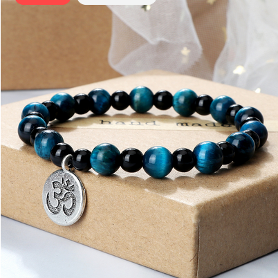 Om Sacred Symbol Natural Tiger Eye Stone Bracelet (3 Types)