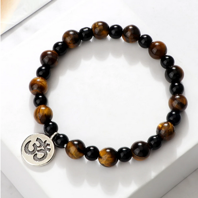 Om Sacred Symbol Natural Tiger Eye Stone Bracelet (3 Types)