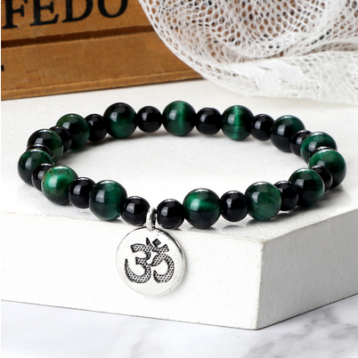 Om Sacred Symbol Natural Tiger Eye Stone Bracelet (3 Types)