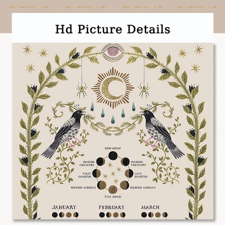 Wicca Canvas Wall Poster - Witchy Moon Calender - No Frame