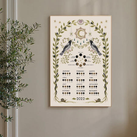 Wicca Canvas Wall Poster - Witchy Moon Calender - No Frame