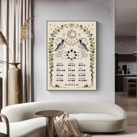 Wicca Canvas Wall Poster - Witchy Moon Calender - No Frame
