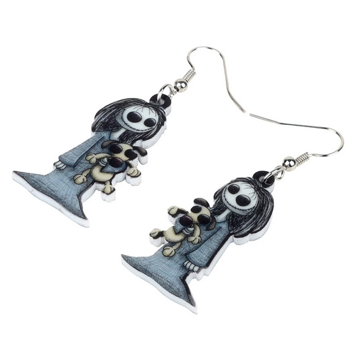 Acrylic Scary Dark Smiling Girl Earrings