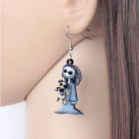 Acrylic Scary Dark Smiling Girl Earrings