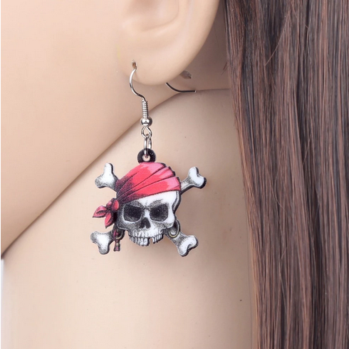 Acrylic Skull and Cross Bones Earrings