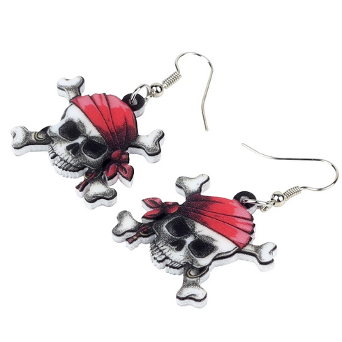 Acrylic Skull and Cross Bones Earrings