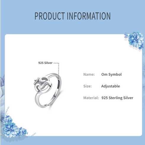Sacred Om Symbol Adjustable Ring 925 Sterling Silver