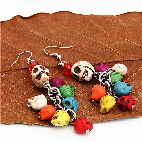 Colorful Skull Collector Dangle Earrings