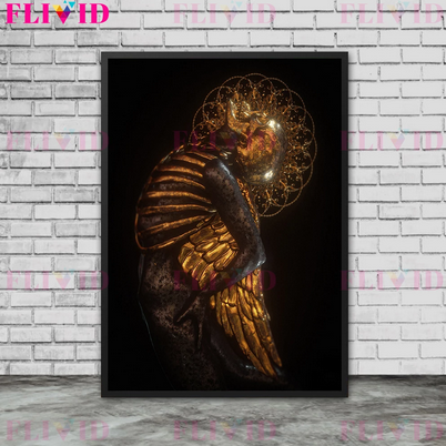 Fallen Angel Skeleton Canvas - Golden Poster Wall Art - No Frame