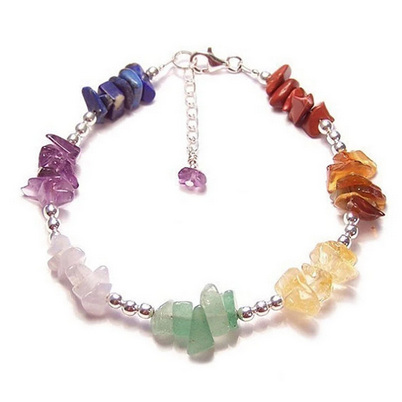 Chakra Bracelet Gemstone Rainbow Stones On Sterling Silver Chain
