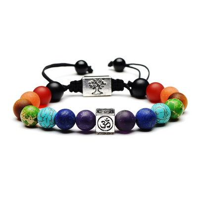 Chakra Natural Stone Bracelet W/ Sacred Om and Tree Of Life Symbols (2 styles)