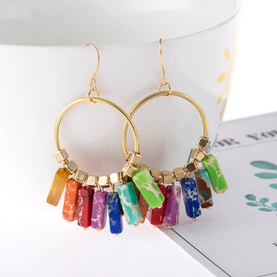 Chakra 7 Resin Stone Hoop Earrings