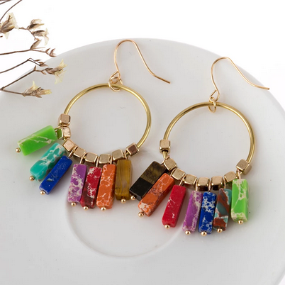 Chakra 7 Resin Stone Hoop Earrings