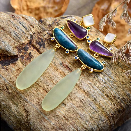 Premium Amethyst, Jade, Apatite Chandelier Stud Earring