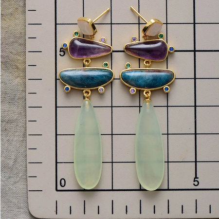 Premium Amethyst, Jade, Apatite Chandelier Stud Earring