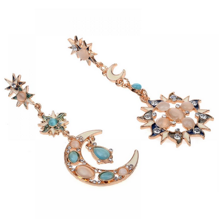 Star Sun Moon Rhinestone Crystal Dangle Stud Earrings