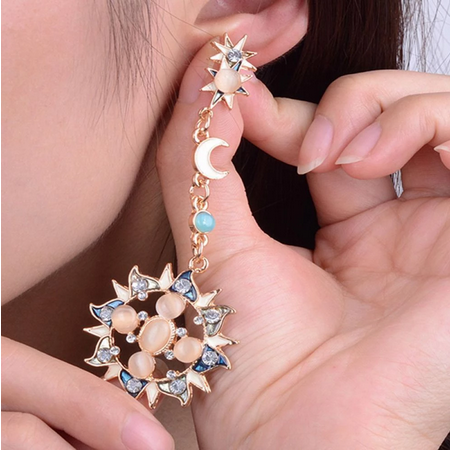 Star Sun Moon Rhinestone Crystal Dangle Stud Earrings