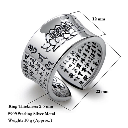 Sterling Silver Prajna Paramita Heart Sutra Ring