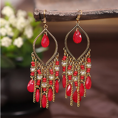 Bohemian Antique Long Water Drop Tassel Earrings
