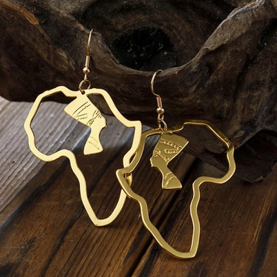 African Outline Egyptian Queen Nefertiti Drop Earrings