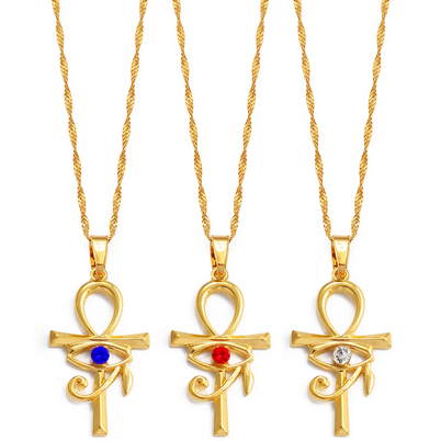 Ancient Egypt Horus Eye Ankh 18K Gold Plated Rhinestone Necklace (3 Colors)