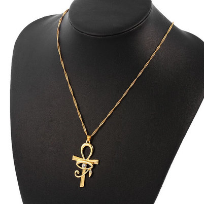 Ancient Egypt Horus Eye Ankh 18K Gold Plated Rhinestone Necklace (3 Colors)