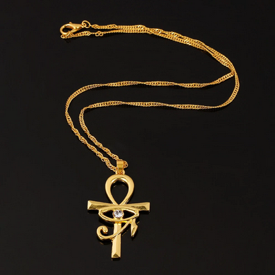 Ancient Egypt Horus Eye Ankh 18K Gold Plated Rhinestone Necklace (3 Colors)
